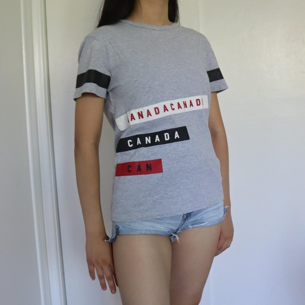 Drake General Store white black red Canada grey graphic tee with black stripes o